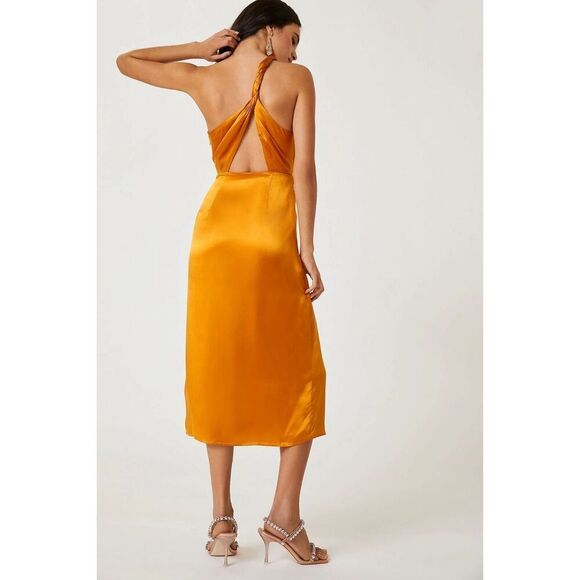 Anthropologie One-Shoulder Silk Midi Dress Orange NEW Size 20W - Picture 4 of 5